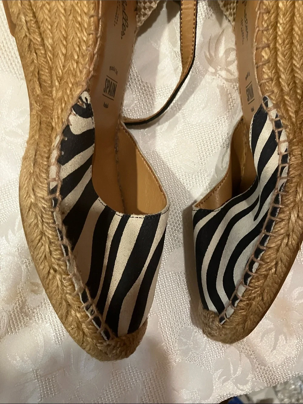 Seychelles Black and White Striped Espadrille Wedges with Ankle Tie